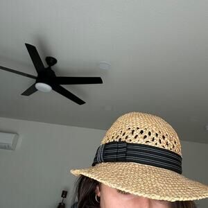 Women's Hat Tan Straw Ribbon Woven Vintage Summer Brimmed Hat